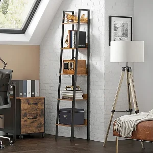 Industrialny regał stojący czarny 5 półek drabinka na książki loft modern 4579632