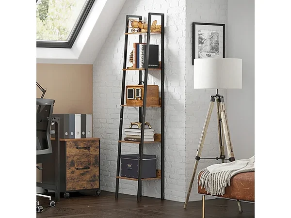Industrialny regał stojący czarny 5 półek drabinka na książki loft modern 4579632 Industrialny regał stojący czarny 5 półek drabinka na książki loft modern 4579632