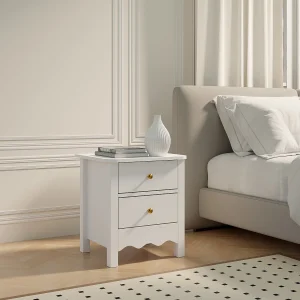 Szafka nocna – 2 szuflady – Biała – ILIZANA 3801195 Szafka nocna – 2 szuflady – Biała – ILIZANA 3801195