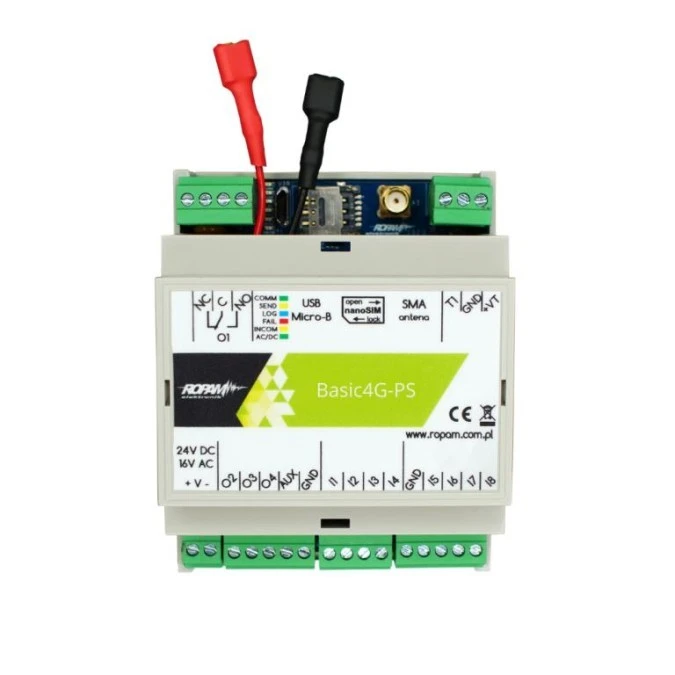 Moduł komunikacyjny GSM/LTE, 17VAC/24VDC, 8 wejść, 4 wyjścia, DIN 4P, SMS‑CLIP‑DTMF‑E‑MAIL, Basic4G‑PS‑D4M - obrazek 1