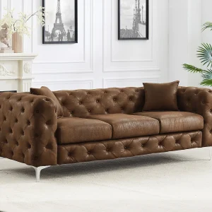 Kanapa 3-osobowa chesterfield z mikrofibry o wyglądzie postarzanej skóry EDWINA 138931 Kanapa 3-osobowa chesterfield z mikrofibry o wyglądzie postarzanej skóry EDWINA 138931