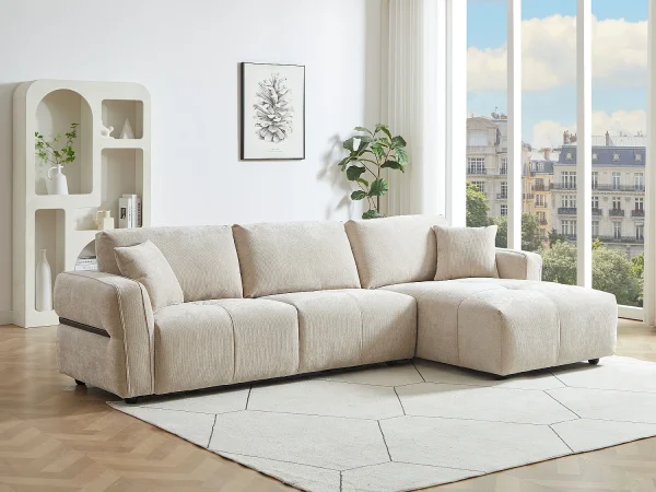 Kanapa narożna prawostronna z beżowej tkaniny teksturowanej GOSALO od Maison Céphy 4785515 Kanapa narożna prawostronna z beżowej tkaniny teksturowanej GOSALO od Maison Céphy 4785515
