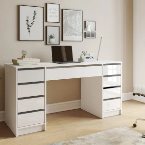 Biurko z 9 szufladami – Biały Połysk – JENEMI 4884506 Biurko z 9 szufladami – Biały Połysk – JENEMI 4884506