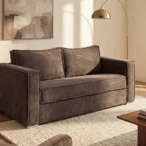 Kanapa 3-osobowa rozkładana typu express z brązowego sztruksu – Miejsce do spania z szerokimi listewkami 140 cm – Materac 22 cm z pamięcią kształtu – LORETO 850037