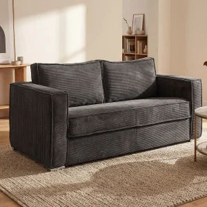 Kanapa 3-osobowa rozkładana typu express z antracytowego sztruksu – Miejsce do spania z szerokimi listewkami 140 cm – Materac 14 cm – LORETO 849981 Kanapa 3-osobowa rozkładana typu express z antracytowego sztruksu – Miejsce do spania z szerokimi listewkami 140 cm – Materac 14 cm – LORETO 849981