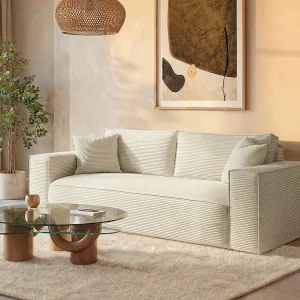 Kanapa 3-osobowa błyskawicznie rozkładana w beżowego sztruksu AMELIA – Miejsca do spania 140 cm – Materac 13 cm z pamięcią kształtu 609915 Kanapa 3-osobowa błyskawicznie rozkładana w beżowego sztruksu AMELIA – Miejsca do spania 140 cm – Materac 13 cm z pamięcią kształtu 609915