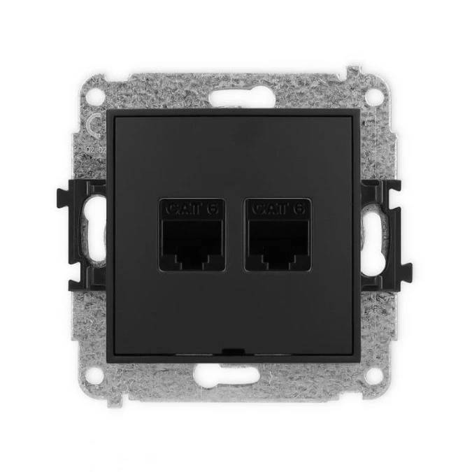 MINI Gniazdo komputerowe podwójnego RJ45 kat. 6 bez pola opisowego czarny mat12MGKBO‑4 - obrazek 1