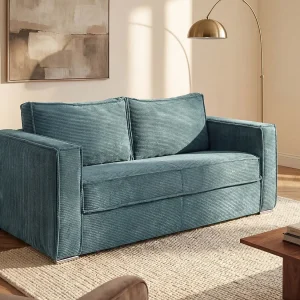Kanapa 3-osobowa rozkładana typu express z turkusowego sztruksu – Miejsce do spania 140 cm – Materac 22 cm z pamięcią kształtu – LORETO 850095 Kanapa 3-osobowa rozkładana typu express z turkusowego sztruksu – Miejsce do spania 140 cm – Materac 22 cm z pamięcią kształtu – LORETO 850095