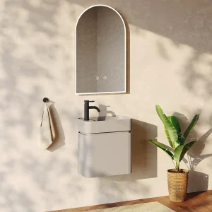 Wisząca szafka pod umywalkę z umywalką do zabudowy, baterią i lustrem – Matowy beż – 45 x 25 x 48 cm – JONSA 4914198 Wisząca szafka pod umywalkę z umywalką do zabudowy, baterią i lustrem – Matowy beż – 45 x 25 x 48 cm – JONSA 4914198