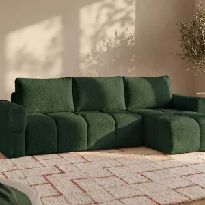 Kanapa narożna dwustronna rozkładan z zielonej tkaniny z bukli ISSORO 4429436 Kanapa narożna dwustronna rozkładan z zielonej tkaniny z bukli ISSORO 4429436