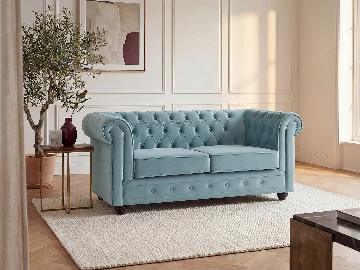 Kanapa 2-osobowa z weluru w kolorze pastelowy niebieski CHESTERFIELD 415561 - obrazek 1