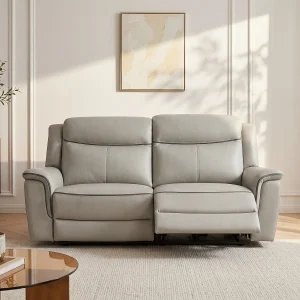 Kanapa 3-osobowa z elektryczną funkcją relax z jasnoszarej skóry – ADELIO 817325