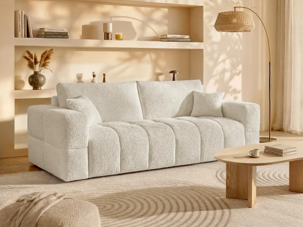 Kanapa 4-osobowa typu expressz beżowej bukli – Miejsce do spania 160 cm – Materac 16 cm – ISSORO 3878418 Kanapa 4-osobowa typu expressz beżowej bukli – Miejsce do spania 160 cm – Materac 16 cm – ISSORO 3878418