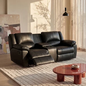 Kanapa 2-osobowa z funkcją relax z czarnej skóry bydlęcej – AROMA 1029741 Kanapa 2-osobowa z funkcją relax z czarnej skóry bydlęcej – AROMA 1029741