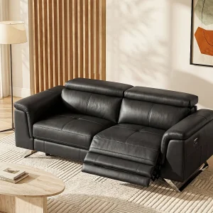 Kanapa 3-osobowa z elektryczną funkcją relax z czarnej skóry BREYT II 141073