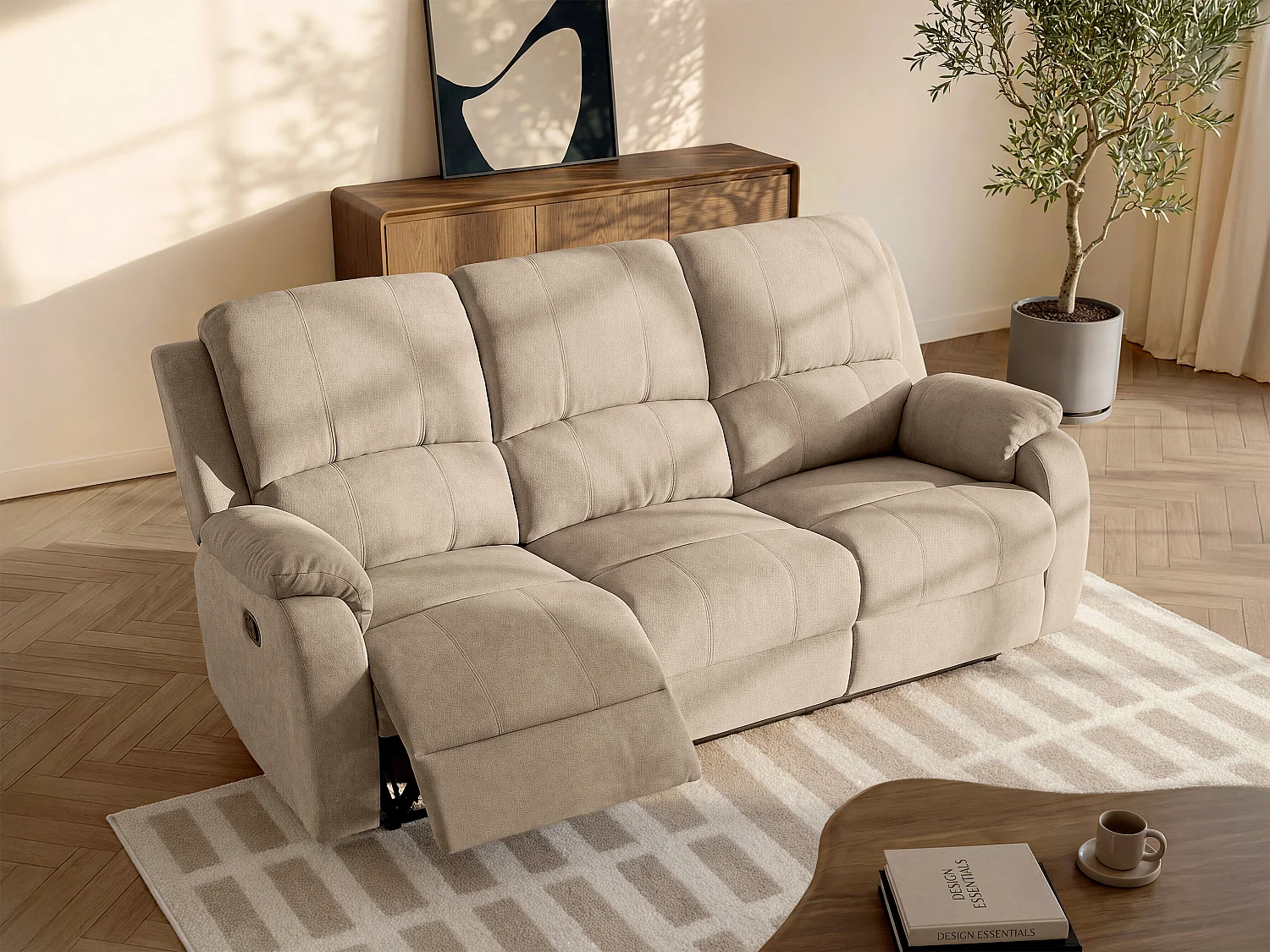Kanapa 3-osobowa z funkcją relax z mikrofibry taupe - BRODY 1814895 - obrazek 1