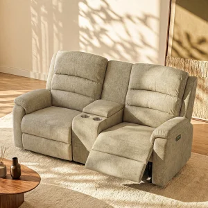 Kanapa 2-osobowa z elektryczną funkcją relax tkaniny taupe ze stolikiem NEVERS 140971 Kanapa 2-osobowa z elektryczną funkcją relax tkaniny taupe ze stolikiem NEVERS 140971