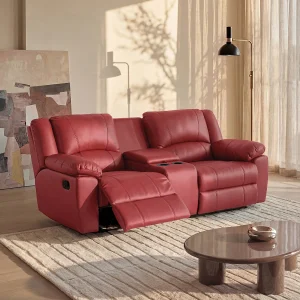 Kanapa 2-osobowa z funkcją relax z czerwonej skóry bydlęcej – AROMA 1029739 Kanapa 2-osobowa z funkcją relax z czerwonej skóry bydlęcej – AROMA 1029739
