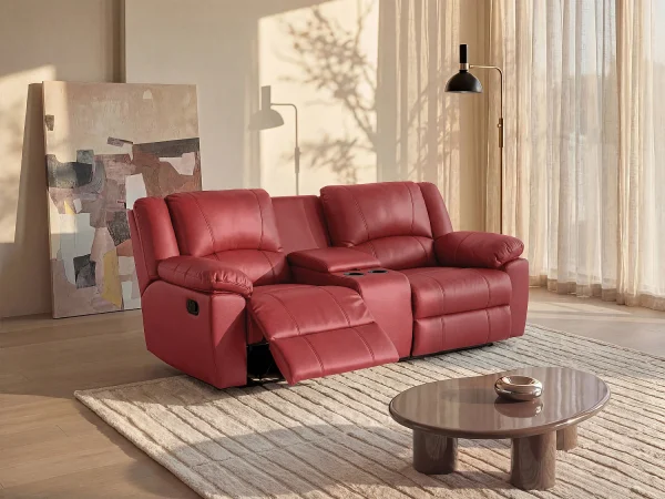 Kanapa 2-osobowa z funkcją relax z czerwonej skóry bydlęcej – AROMA 1029739 Kanapa 2-osobowa z funkcją relax z czerwonej skóry bydlęcej – AROMA 1029739