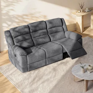 Kanapa 3 osobowa z funkcją relax elektryczna z szarą tapicerką – BUROLO 576791