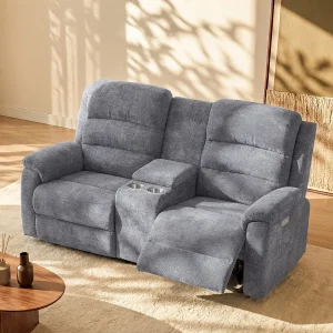 Kanapa 2-osobowa z tkaniny z elektryczną funkcją relax ze stolikiem NEVERS – szara 113055