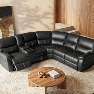 Kanapa narożna z funkcją relax z imitacji skóry w kolorze czarnym CANBY 140427