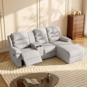 Kanapa narożna prawostronna z funkcją relax z tkaniny beżowej MACEDONIA 132645
