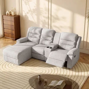 Kanapa narożna lewostronna z funkcją relax z tkaniny beżowej MACEDONIA 132647