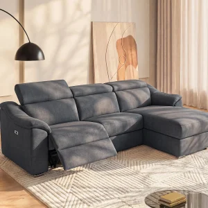Kanapa narożna PEDRERA z elektryczną funkcją relax z tkaniny w kolorze antracytowym – prawoskrętna 125145