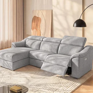 Kanapa narożna PEDRA z funkcją relax, z tkaniny w kolorze szarym – lewoskrętna 125147