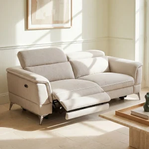 Kanapa 3-osobowa z elektryczną funkcją relax i beżową tapicerką – MACARI 662455