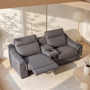 Kanapa 2-osobowa z elektryczną funkcją relax i szarą tapicerką – VERETO 757811 Kanapa 2-osobowa z elektryczną funkcją relax i szarą tapicerką – VERETO 757811