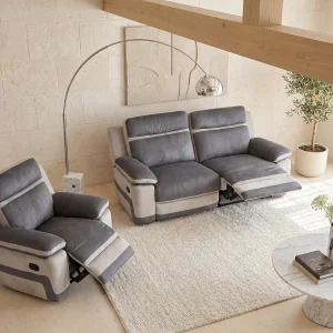 Kanapa 3+1 z funkcją relax TALCA z mikrofibry – Kolor antracytowo-jasnoszary 99067 Kanapa 3+1 z funkcją relax TALCA z mikrofibry – Kolor antracytowo-jasnoszary 99067