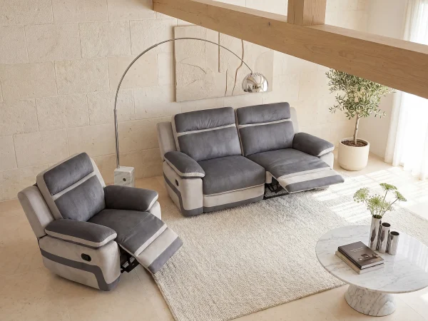 Kanapa 3+1 z funkcją relax TALCA z mikrofibry – Kolor antracytowo-jasnoszary 99067 Kanapa 3+1 z funkcją relax TALCA z mikrofibry – Kolor antracytowo-jasnoszary 99067