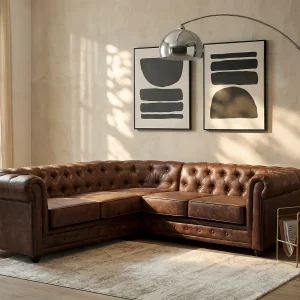 Kanapa narożna CHESTERFIELD z mikrofibry o wyglądzie postarzanej skóry 93325 Kanapa narożna CHESTERFIELD z mikrofibry o wyglądzie postarzanej skóry 93325