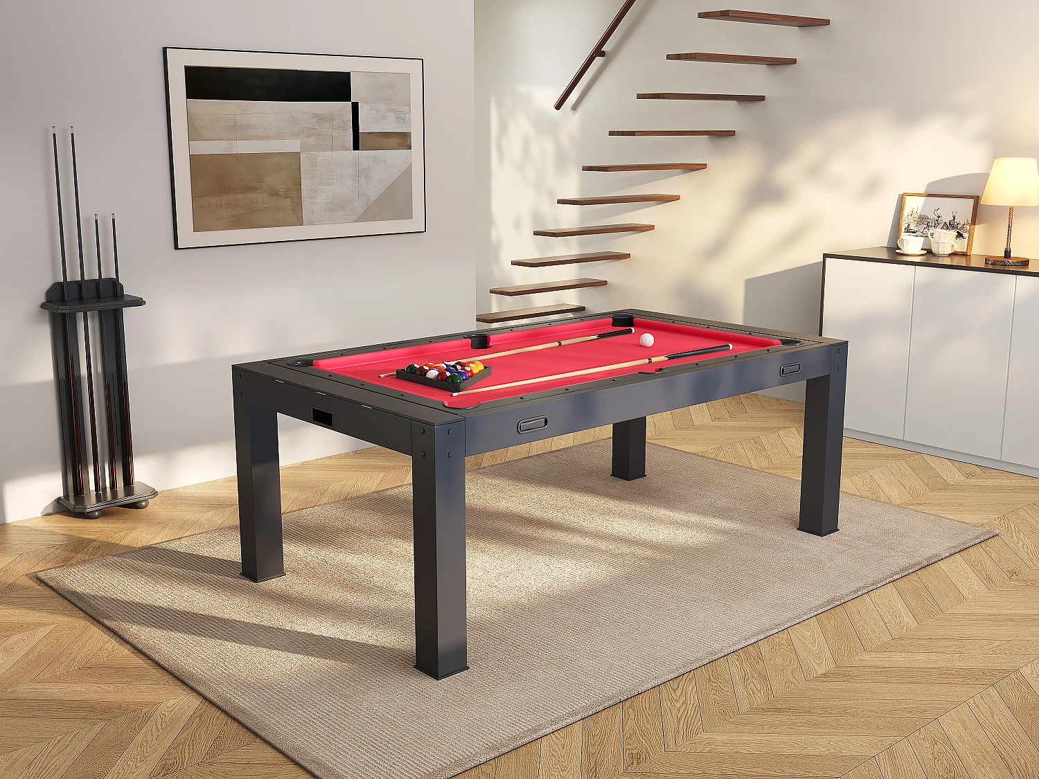 Stół wielofunkcyjny 4 w 1 - Bilard & Ping-pong & Hokej powietrzny - Czarny - 213 x 121 x 81.2 cm - GRAYSON 4770953 - obrazek 1