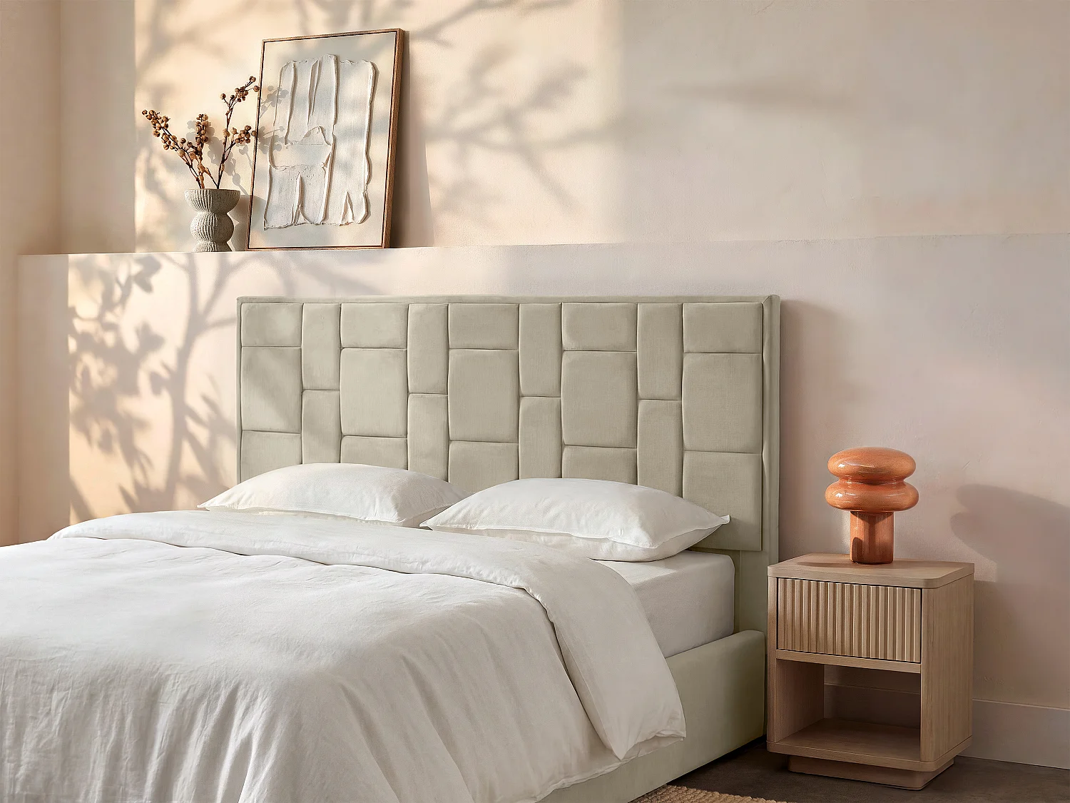 Zagłówek łóżka 180 cm - Welur - Taupe - HERMINE 4164883 - obrazek 1