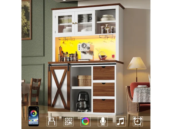 Inteligentna szafka kuchenna 104x180cm z LED – wysoka szafka z drzwiami przesuwnymi w stylu stodoły, 3 szuflady – biały 4987486 Inteligentna szafka kuchenna 104x180cm z LED – wysoka szafka z drzwiami przesuwnymi w stylu stodoły, 3 szuflady – biały 4987486