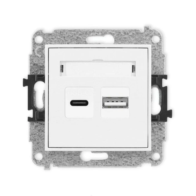 MINI Mechanizm ładowarki USB podwójnej USB C + USB A, 30W max. biały MCUSB‑10 - obrazek 1