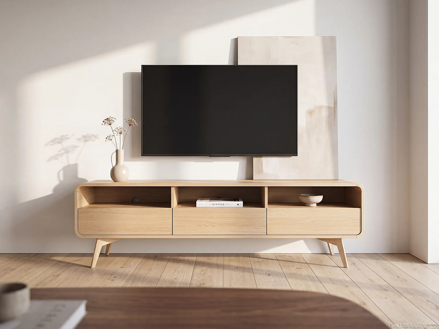 Szafka RTV z 3 szufladami i 3 wnękami - Naturalny - JALEMO 4035203 - obrazek 1