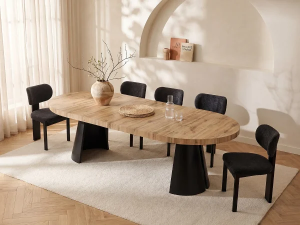 Stół do jadalni rozkładany dla 4 do 12 osób z MDF i czarnego metalu – Naturalny jasny – JARELIA 2389475 Stół do jadalni rozkładany dla 4 do 12 osób z MDF i czarnego metalu – Naturalny jasny – JARELIA 2389475