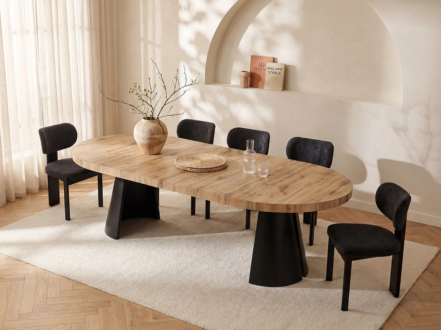 Stół do jadalni rozkładany dla 4 do 12 osób z MDF i czarnego metalu - Naturalny jasny - JARELIA 2389475 - obrazek 1