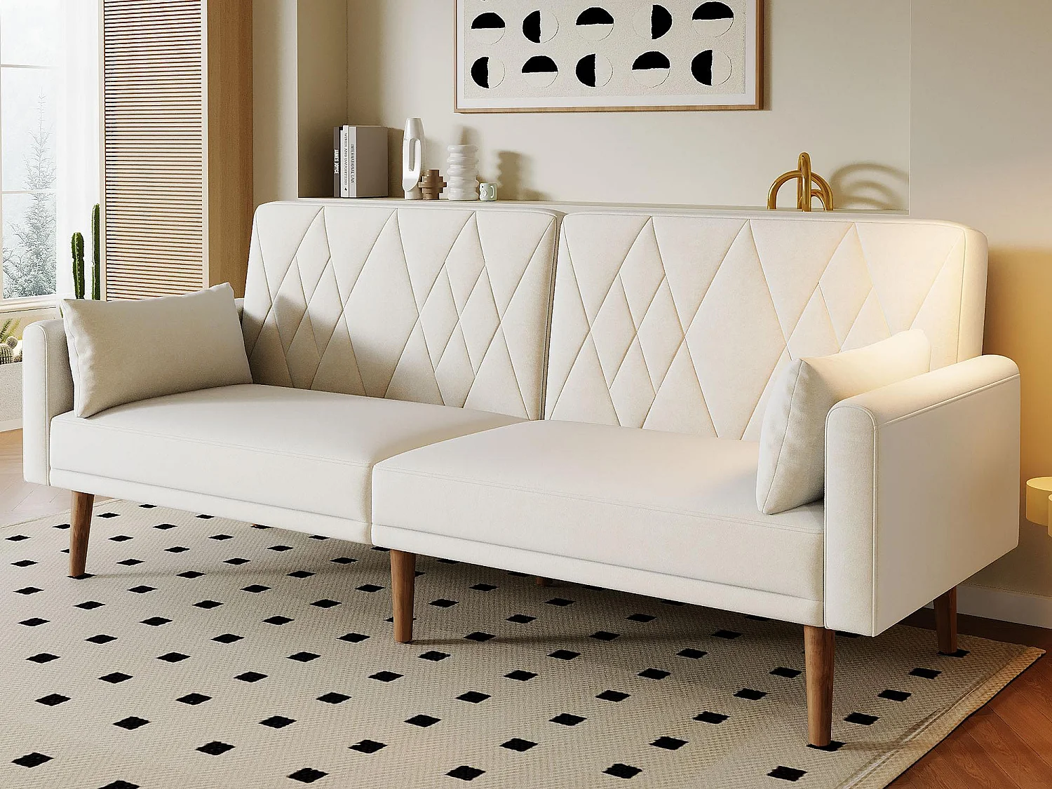 Kanapa dwuosobowa 180x75x82 cm - Regulowane oparcie - Welur - Beżowy 4182044 - obrazek 1