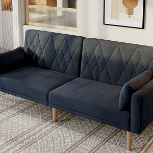 Sofa dwuosobowa 180x75x82 cm – regulowane oparcie – aksamit – czarna 4182041
