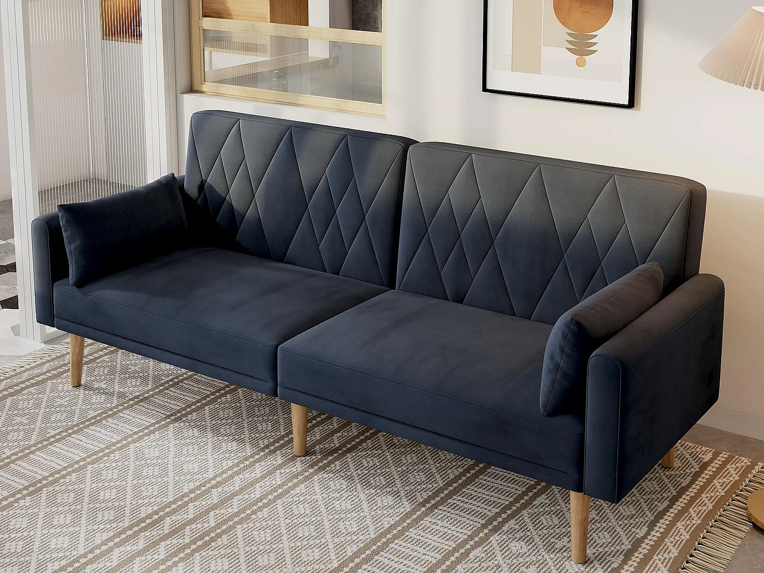 Sofa dwuosobowa 180x75x82 cm - regulowane oparcie - aksamit - czarna 4182041 - obrazek 1