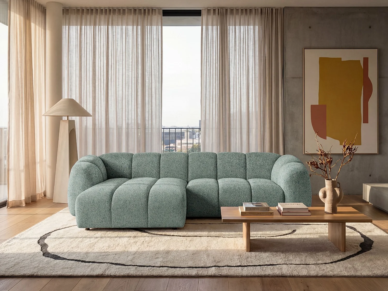 Kanapa narożna Mali Design 280 x 150 cm | Kanapa w kształcie litery L z wysokiej jakości tkaniny strukturalnej Puente | 06 jasnoszara | Puf po lewej stronie 5011240 - obrazek 1