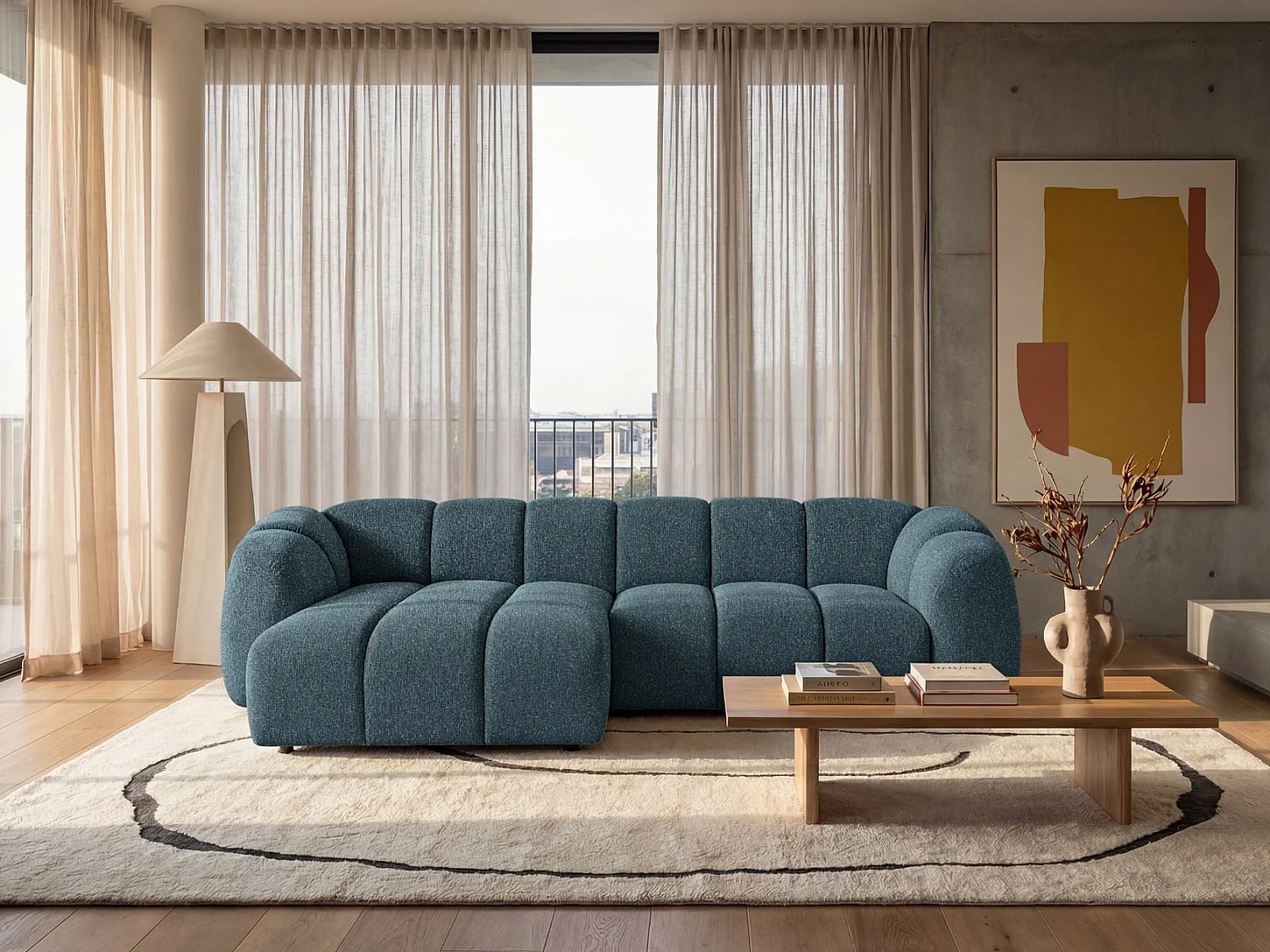Kanapa narożna Mali Design 280 x 150 cm | Kanapa w kształcie litery L z wysokiej jakości tkaniny strukturalnej Puente | 06 jasnoszara | Puf po lewej stronie 5011248 - obrazek 1