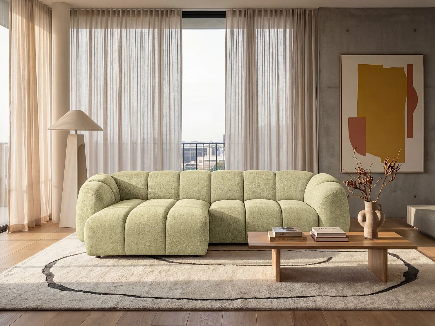 Kanapa narożna Mali Design 280 x 150 cm | Kanapa w kształcie litery L z wysokiej jakości tkaniny strukturalnej Puente | 06 jasnoszara | Puf po lewej stronie 5011250 - obrazek 1