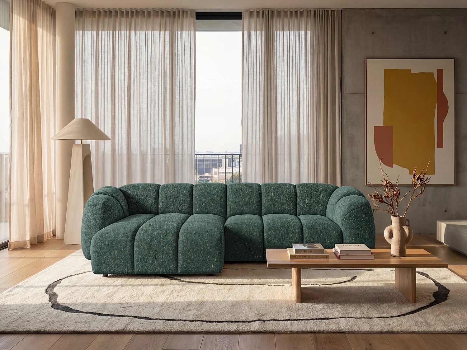 Kanapa narożna Mali Design 280 x 150 cm | Kanapa w kształcie litery L z wysokiej jakości tkaniny strukturalnej Puente | 06 jasnoszara | Puf po lewej stronie 5011283 - obrazek 1