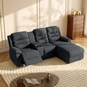 Kanapa narożna prawostronna z funkcją relax z tkaniny antracytowej MACEDONIA 132639
